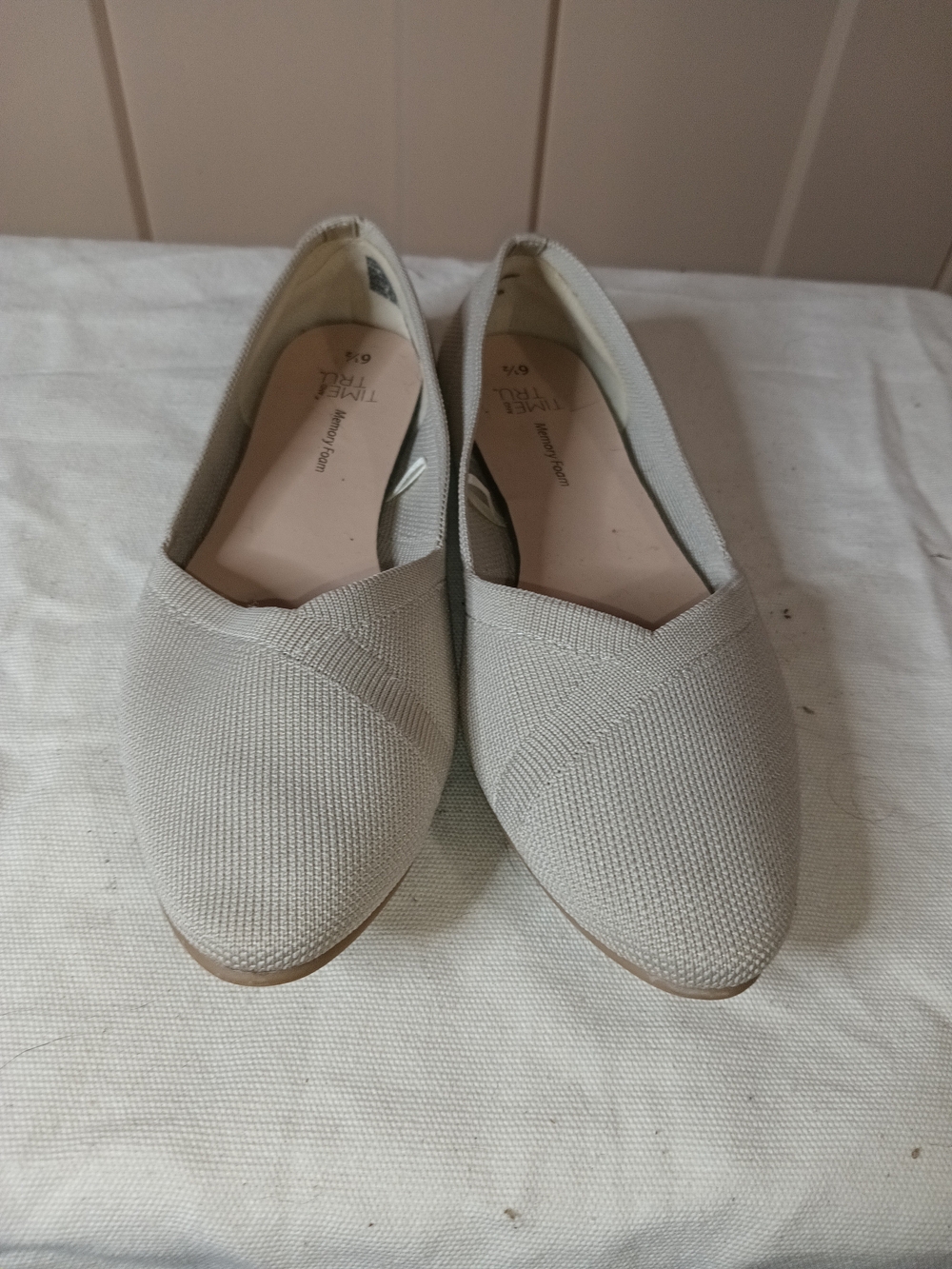 Time and Tru Women's Pointed Toe Slip-On Flats in Light Taupe